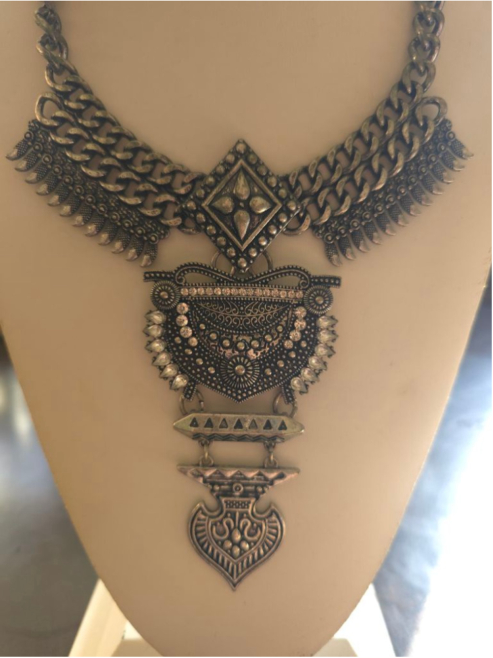 Women's Vintage Western Boho Silver Tone Statement Necklace Festival Adjustable